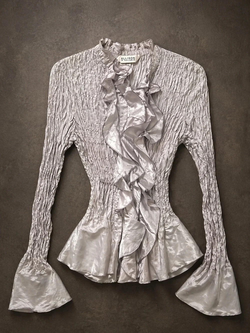 Allison Taylor • Crinkle Ruffle Front Tie-Neck Peplum Blouse - Picture 1 of 4